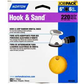 NORTON Hook & Sand 07660701635 Vacuum Disc, 6 in Dia, P220 Grit, Very Fine, Aluminum Oxide Abrasive, Paper Backing