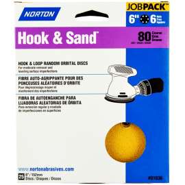 NORTON Hook & Sand 07660701636 Vacuum Disc, 6 in Dia, P80 Grit, Coarse, Aluminum Oxide Abrasive, Paper Backing