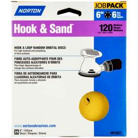 NORTON Hook & Sand 07660701637 Vacuum Disc, 6 in Dia, P120 Grit, Medium, Aluminum Oxide Abrasive, Paper Backing