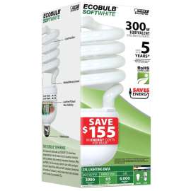 Feit Electric ESL65TN Compact Fluorescent Bulb, 65 W, Spiral Lamp, Medium E26 Lamp Base, 3900 Lumens, 2700 K Color Temp
