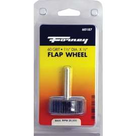 Forney 60187 Flap Wheel, 1-1/2 in Dia, 1/2 in Thick, 1/4 in Arbor, 60 Grit, Aluminum Oxide Abrasive