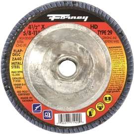 Forney 71920 Flap Disc, 4-1/2 in Dia, 5/8-11 Arbor, 40 Grit, Medium, Zirconia Aluminum Abrasive