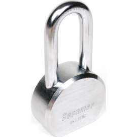 Sesamee 93704 Padlock, Keyed Different Key, 7/16 in Dia Shackle, Molybdenum Steel Shackle, Steel Body, Chrome