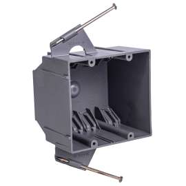 GB BOX-ND32 Switch/Outlet Box, Standard Outlet, 2-Gang, 8-Knockout, PVC, Gray, In-Wall, Nail Mounting