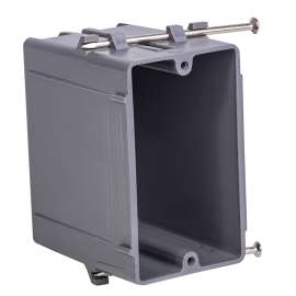 GB BOX-NS20 Switch/Outlet Box, Standard Outlet, 1-Gang, 4-Knockout, PVC, Gray, In-Wall, Nail Mounting