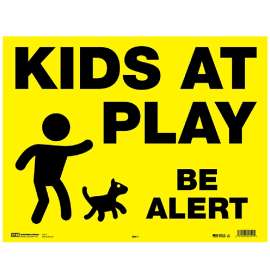 HY-KO MKP-1 Yard Sign, KIDS AT PLAY BE ALERT, Black Legend, Yellow Background, Corrugated Plastic