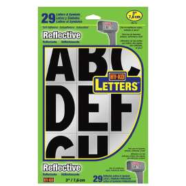 HY-KO MM-29L Reflective Letter, Character: A to Z,-, !, 3 in H Character, Black/Silver Character, Vinyl