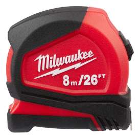 Milwaukee 48-22-6626 Tape, 26 ft L Blade, 25 mm W Blade, Steel Blade, ABS Case, Black/Red Case