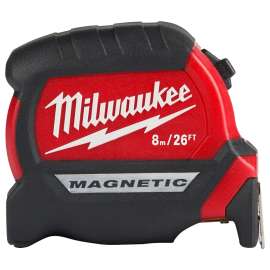 Milwaukee 48-22-0326 Magnetic Tape Measure, 26 ft L Blade, 1 in W Blade, Steel Blade, ABS Case, Black/Red Case