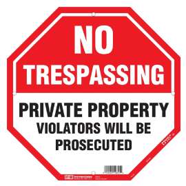 HY-KO OCT-110 Property Sign, Octagon, NO TRESPASSING PRIVATE PROPERTY VIOLATERS WILL BE PROSECUTED, Black/White Legend