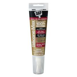 DAP SILICONE MAX 08795 Kitchen and Bath Sealant, Gloss White, 24 hr Curing, -35 to 140 deg F, 2.8 fl-oz Cartridge/Tube