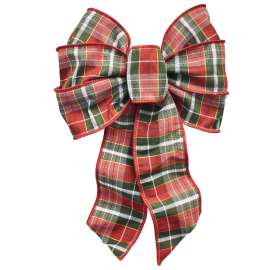 Holidaytrims 6155 Gift Bow, 8-1/2 x 14 in, Hand Tied Design, Cloth, Green/Gold/Red/White