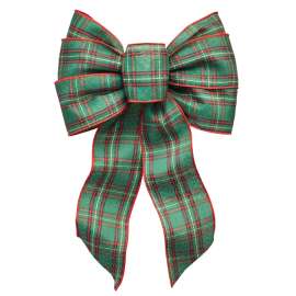 Holidaytrims 6156 Gift Bow, 8-1/2 x 14 in, Hand Tied Design, Cloth, Beige/Green/Red