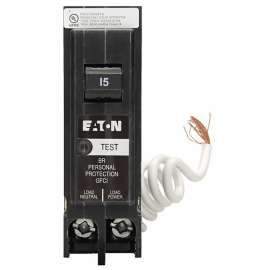 EATON BRN115GF Circuit Breaker, BR, GFCI, 15 A, 1 -Pole, 120/240 VAC, Plug Mounting