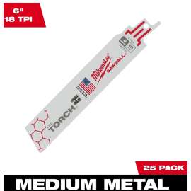 Milwaukee SAWZALL TORCH 48-00-8784 Reciprocating Saw Blade, 1 in W, 6 in L, 18 TPI, Bi-Metal Cutting Edge