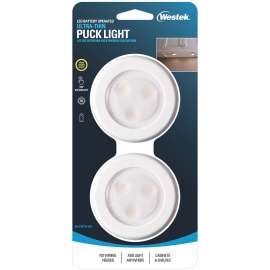Westek BL-PUTN-W2 Compact Ultra-Thin Puck Light, 12 V, AAA Battery, 1-Lamp, LED Lamp, 50 Lumens, White