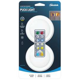 Westek BL-PCCT-W2 Adjustable Puck Light, AA Battery, LED Lamp, 80 Lumens, 3000, 4000, 5000 K Color Temp, White