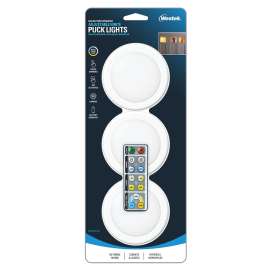Westek BL-PCCT-W3 Adjustable Puck Light, AA Battery, LED Lamp, 80 Lumens, 3000, 4000, 5000 K Color Temp, White