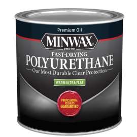 Minwax Fast-Drying 230114444 Polyurethane Wood Finish, Warm Ultra-Flat, Liquid, Clear, 0.5 pt