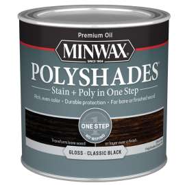 Minwax PolyShades 214954444 Wood Stain and Polyurethane, Gloss, Classic Black, Liquid, 0.5 pt, Can