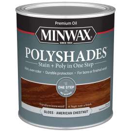 Minwax PolyShades 614750444 Wood Stain and Polyurethane, Gloss, American Chestnut, Liquid, 1 qt, Can