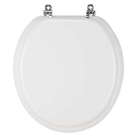 ProSource T-17WMC Toilet Seat, Round, MDF Molded Fiberboard, White, Bar Hinge