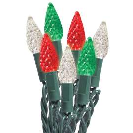 Sylvania String Lights, LED, C6, TRDNL R/G/W, 50 Ct