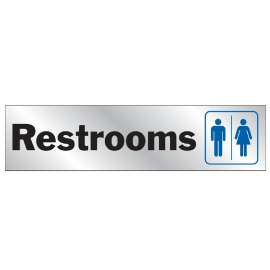 HY-KO 488 Sign, Restrooms, Silver Background, Vinyl, 2 x 8 in Dimensions