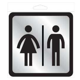 HY-KO 493 Restroom Sign with Frame, Silver Background, Plastic, 4 in H x 4 in W Dimensions