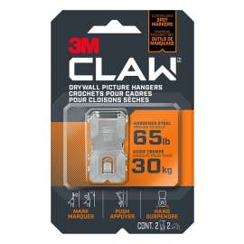 3M 3PH65M-2EF Picture Hanger, 65 lb, Steel, Drywall Mounting