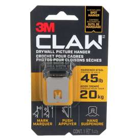 3M 3PH45M-1EF Picture Hanger, 45 lb, Steel, Drywall Mounting
