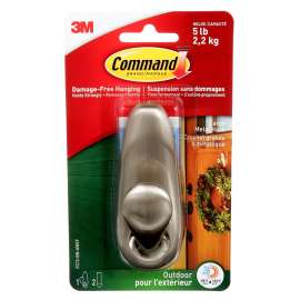 Command FC13-BN-AWEF Hook, 5 lb, 1-Hook, Metal, Brushed Nickel