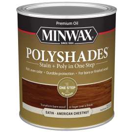 Minwax PolyShades 613750444 Wood Stain and Polyurethane, Satin, American Chestnut, Liquid, 1 qt, Can
