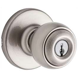 Kwikset 400P156ALRCSK3BX Keyed Entry Knob, 1-3/8 to 1-3/4 in Thick Door, Satin Nickel