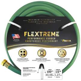 Flexon PH12100G Garden Hose, 1/2 in, 100 ft L, Rubber, Green