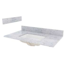 Foremost ST37228CWR Vanity Top, 22 in OAL, 37 in OAW, Marble, Carrara White, Undermount Sink, 1-Bowl, Rectangular Bowl