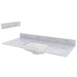 Foremost ST49228CWR Vanity Top, 22 in OAL, 49 in OAW, Marble, Carrara White, Undermount Sink, 1-Bowl, Rectangular Bowl