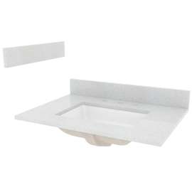 CRAFT + MAIN STE31228SWR Vanity Top, 31 in OAL, 22 in OAW, Stone/Vitreous China, Silver Crystal White, Undermount Sink