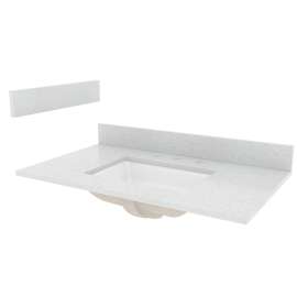 CRAFT + MAIN STE37228SWR Vanity Top, 37 in OAL, 22 in OAW, Stone/Vitreous China, Silver Crystal White, Undermount Sink