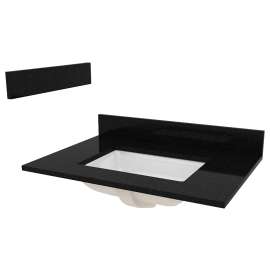 Foremost ST31228BGR Vanity Top, 31 in OAL, 22 in OAW, Granite/Vitreous China, Black Galaxy, 1-Bowl, Rectangular Bowl