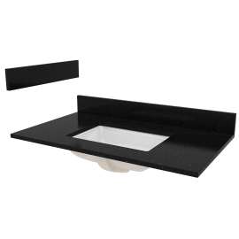 Foremost ST37228BGR Vanity Top, 37 in OAL, 22 in OAW, Granite/Vitreous China, Black Galaxy, 1-Bowl, Rectangular Bowl