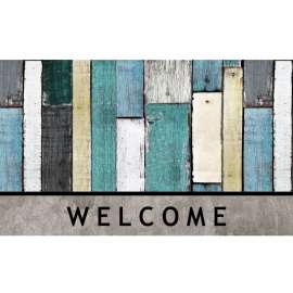 Fanmats 58773 Door Mat with Border, 30 in L, 18 in W, Black Flocked Pattern, Coir Surface