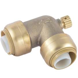 SharkBite U5256LF Pipe Elbow with Drain/Vent, 3/4 in, 90 deg Angle, Brass, 200 psi Pressure