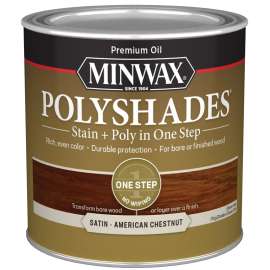 Minwax PolyShades 213754444 Wood Stain and Polyurethane, Satin, American Chestnut, Liquid, 0.5 pt, Can