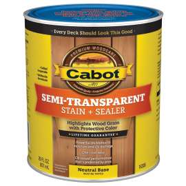 Cabot 16300 Series 140.0016306.005 Exterior Stain, Semi-Transparent, Neutral Base, Liquid, 1 qt