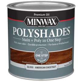 Minwax PolyShades 214754444 Wood Stain and Polyurethane, Gloss, American Chestnut, Liquid, 0.5 pt, Can