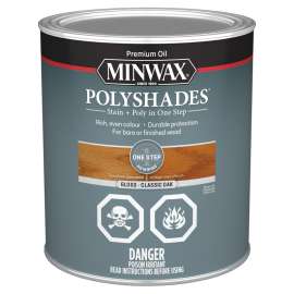 Minwax PolyShades 347034444 Stain and Polyurethane, Gloss, Liquid, Classic Oak, 946 mL, Can