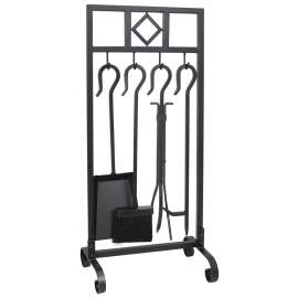 Simple Spaces T58993BK Fireplace Tool Set, Tools with Stand, Steel, Black, Powder Coated, 5-Piece