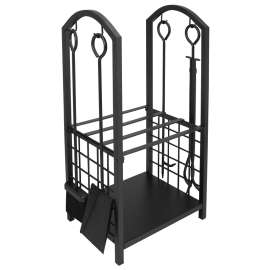 Simple Spaces T88091BK Fireplace Log & Took Rack Set, 12 in W, 29-1/4 in H, Steel Base, Powder Coated, Black