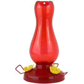 Perky-Pet 284 Bird Feeder, 19 oz, 3-Port/Perch, Plastic, Ruby Red, 8.8 in H, Hanging Mounting